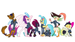 Size: 5360x3008 | Tagged: safe, artist:andoanimalia, artist:dashiesparkle, artist:kol98, artist:ponygamer2020, artist:tentapone, artist:walrusinc, derpibooru import, capper dapperpaws, captain celaeno, fizzlepop berrytwist, grubber, princess skystar, queen novo, songbird serenade, tempest shadow, abyssinian, anthro, bird, cat, classical hippogriff, hedgehog, hippogriff, parrot, pegasus, pony, unicorn, fallout equestria, my little pony: the movie, absurd resolution, amputee, beautiful, bow, broken horn, clothes, coat, crown, cute, cutie mark, eye scar, fallout, female, group, grubberbetes, hair bow, hat, high res, horn, jewelry, jumpsuit, lidded eyes, looking at you, majestic, male, mare, movie accurate, necklace, one hoof raised, parrot pirates, peg leg, pipboy, pirate, pirate hat, pretty pretty tempest, prosthetic leg, prosthetic limb, prosthetics, raised eyebrow, raised hoof, raised leg, regalia, ring, scar, show accurate, sia (singer), simple background, smiling, smiling at you, tail, teeth, tempestbetes, transparent background, vault suit, vector, wings