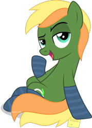 Size: 4836x6754 | Tagged: safe, artist:thatusualguy06, derpibooru import, oc, oc only, oc:thatusualguy, earth pony, pony, absurd resolution, bedroom eyes, birthday, clothes, male, note, simple background, socks, solo, stallion, striped socks, transparent background, vector