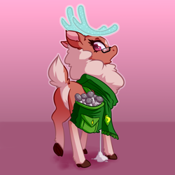 Size: 4000x4000 | Tagged: safe, artist:witchtaunter, cashmere (tfh), deer, reindeer, them's fightin' herds, bag, chest fluff, clothes, commission, community related, doe, female, food, gradient background, high res, looking back, rear view, saddle bag, salt, scarf, solo