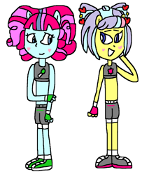 Size: 1095x1285 | Tagged: safe, artist:mixopolischannel, derpibooru import, kiwi lollipop, supernova zap, equestria girls, 1000 hours in ms paint, crossover, exeron fighters, exeron gloves, exeron outfit, k-lo, pony ears, su-z