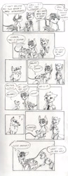 Size: 1528x3922 | Tagged: safe, artist:cindertale, derpibooru import, oc, oc only, oc:cinder, oc:dr. wolf, oc:lightning bliss, alicorn, deer, pony, wolf, alicorn oc, comic, deer oc, dialogue, female, horn, male, mare, traditional art, wings