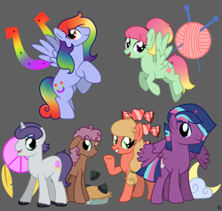 Size: 3900x3700 | Tagged: safe, artist:ponykittenboi, derpibooru import, oc, oc only, alicorn, earth pony, pegasus, pony, unicorn, alternate universe, candy, cloud, crack ship offspring, crack shipping, cutie mark, eyeshadow, fake eyelashes, false eyelashes, feather, female, flying, food, high res, horseshoes, implied infidelity, incest, knitting needles, makeup, male, mare, moon, next generation, offspring, parent:applejack, parent:big macintosh, parent:bow hothoof, parent:fluttershy, parent:hondo flanks, parent:igneous rock pie, parent:pinkie pie, parent:rainbow dash, parent:rarity, parent:shining armor, parent:twilight sparkle, parent:zephyr breeze, parents:applemac, parents:shining sparkle, peace symbol, pie, product of incest, raised hoof, raised leg, rock, shipping, show accurate, simple background, stallion