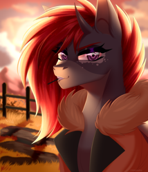 Size: 3000x3500 | Tagged: safe, artist:ohhoneybee, derpibooru import, oc, pony, bust, female, high res, horns, mare, portrait, solo