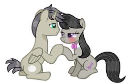 Size: 1280x851 | Tagged: safe, artist:venomous-cookietwt, derpibooru import, octavia melody, oc, oc:nico (i-mlp2020), alicorn, pony, blushing, canon x oc, simple background, transparent background