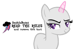 Size: 790x522 | Tagged: safe, artist:kingbases, derpibooru import, oc, oc only, pony, unicorn, bald, base, bedroom eyes, bust, female, horn, mare, simple background, smiling, smirk, solo, transparent background, unicorn oc