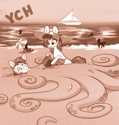 Size: 769x808 | Tagged: safe, artist:28gooddays, derpibooru import, pony, animated, beach, gif, monochrome, ych example, ych sketch, your character here