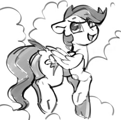 Size: 1024x1020 | Tagged: safe, artist:dimfann, derpibooru import, rainbow dash, pegasus, pony, butt, female, mare, monochrome, open mouth, plot, raised hoof, raised leg, sketch, solo, underhoof