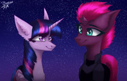 Size: 2500x1600 | Tagged: safe, artist:jsunlight, derpibooru import, tempest shadow, twilight sparkle, twilight sparkle (alicorn), alicorn, pony, unicorn, my little pony: the movie, digital art, female, lesbian, scene interpretation, shipping, tempestlight