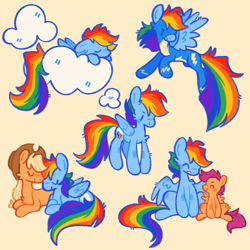 Size: 2048x2048 | Tagged: safe, artist:bumblesnail-art, derpibooru import, applejack, rainbow dash, scootaloo, earth pony, pegasus, pony, appledash, cloud, cute, female, filly, high res, lesbian, mare, on a cloud, shipping, simple background, sleeping, sleeping on a cloud