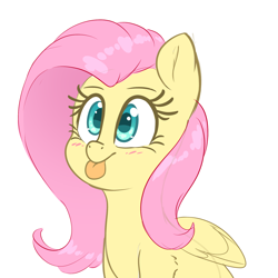 Size: 2000x2000 | Tagged: safe, artist:fluffyxai, derpibooru import, fluttershy, pegasus, pony, :p, blushing, bust, cute, female, mare, shyabetes, simple background, solo, tongue, tongue out, white background