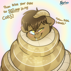 Size: 2000x2000 | Tagged: safe, artist:fluffyxai, derpibooru import, oc, oc only, oc:spirit wind, snake, blushing, coils, drool, fetish, hypnosis, hypnosis fetish, hypnotized, smiling, wrap, wrapped up