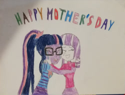 Size: 1280x972 | Tagged: safe, artist:brandonale, derpibooru import, sci-twi, twilight sparkle, twilight velvet, human, equestria girls, clothes, crying, duo, duo female, female, glasses, hug, mother's day, tears of joy