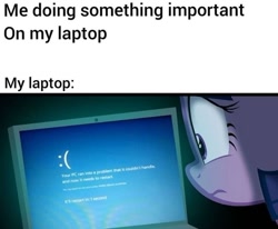 Size: 720x593 | Tagged: safe, derpibooru import, twilight sparkle, blue, blue screen of death, computer, laptop computer, light, meme