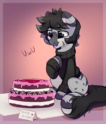 Size: 2248x2624 | Tagged: safe, artist:taneysha, derpibooru import, oc, oc only, pony, zebra, cake, food, solo, zebra oc