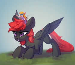 Size: 3385x2957 | Tagged: safe, artist:taneysha, derpibooru import, oc, anthro, mouse, pegasus, pony, chest fluff, crossover, gadget hackwrench, goggles, pegasus oc, smiling, spread wings, wings