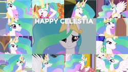 Size: 1280x721 | Tagged: safe, derpibooru import, edit, edited screencap, editor:quoterific, screencap, princess celestia, alicorn, pony, a bird in the hoof, between dark and dawn, celestial advice, equestria girls, equestria girls series, forgotten friendship, friendship is magic, horse play, keep calm and flutter on, magical mystery cure, make new friends but keep discord, princess twilight sparkle (episode), school daze, season 1, season 2, season 3, season 4, season 5, season 7, season 8, season 9, the crystal empire, the return of harmony, spoiler:s08, spoiler:s09, ^^, crown, cute, cutelestia, eyes closed, female, grin, jewelry, laughing, magic, mare, one eye closed, open mouth, ponytail, regalia, smiling, solo, spread wings, telekinesis, wings, wink