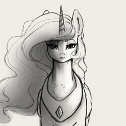 Size: 4000x4000 | Tagged: safe, artist:miokomata, derpibooru import, princess celestia, alicorn, pony, absurd resolution, female, grayscale, looking at you, mare, monochrome, simple background, solo