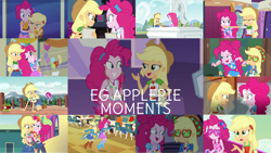 Size: 1280x721 | Tagged: safe, derpibooru import, edit, edited screencap, editor:quoterific, screencap, applejack, pinkie pie, accountibilibuddies, accountibilibuddies: pinkie pie, better together, constructive criticism, constructive criticism: pinkie pie, epic fails (equestria girls), eqg summertime shorts, equestria girls, equestria girls (movie), legend of everfree, rainbow rocks, rollercoaster of friendship, spring breakdown, sunset's backstage pass!, the finals countdown, applejack's hat, applepie, balloon, belt, boots, broken hand, camp everfree outfits, clothes, confident, covering mouth, cowboy boots, cowboy hat, cute, cutie mark, cutie mark on clothes, denim skirt, diapinkes, drumsticks, duo, duo female, equestria land, female, geode of sugar bombs, geode of super strength, grin, hat, helping twilight win the crown, holding hands, jackabetes, jewelry, laughing, lesbian, looking at each other, magical geodes, music festival outfit, necklace, open mouth, pencil, shipping, shoes, skirt, smiling, statue, tanktop