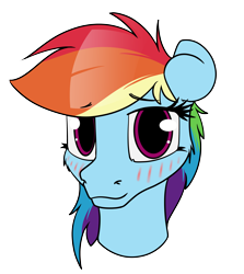 Size: 3890x4360 | Tagged: safe, artist:dacaoo, derpibooru import, rainbow dash, pony, blushing, bust, ears, floppy ears, looking at you, simple background, solo, transparent background