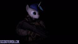 Size: 1280x720 | Tagged: safe, artist:scooteroll3k, derpibooru import, shining armor, anthro, 3d, assault rifle, bullpup rifle, clothes, f2000, fn, fn f2000, gloves, gun, male, military, military gear, rifle, solo, source filmmaker, weapon