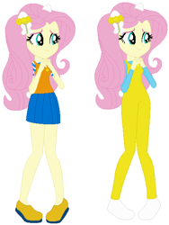 Size: 429x572 | Tagged: safe, artist:selenaede, artist:user15432, derpibooru import, fluttershy, human, equestria girls, barely eqg related, base used, bow, cat ears, cat tail, clothes, crossover, hair bow, hairpin, hello kitty, mimmy white, overalls, sanrio, shirt, shoes, simple background, undershirt, white background