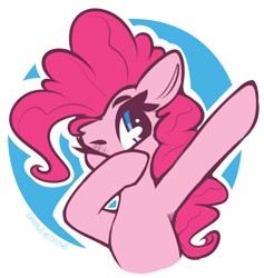 Size: 1480x1558 | Tagged: safe, artist:graphene, derpibooru import, pinkie pie, earth pony, pony, cute, dab, diapinkes, female, mare, one eye closed, solo, wink