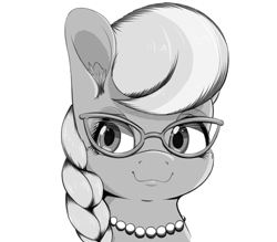 Size: 1600x1400 | Tagged: safe, artist:aquaticvibes, derpibooru import, silver spoon, earth pony, pony, bust, ear fluff, ears, female, filly, grayscale, monochrome, portrait, simple background, solo, white background