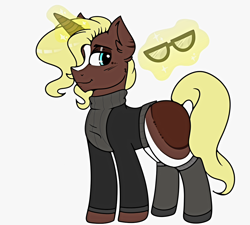 Size: 1000x900 | Tagged: safe, artist:rayofsunshine, derpibooru import, oc, oc only, oc:vintage wealth, pony, unicorn, clothes, coat markings, glasses, glowing horn, horn, levitation, magic, male, simple background, socks, solo, stallion, sweater, telekinesis, white background