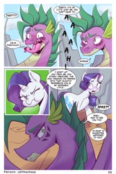Size: 1365x2048 | Tagged: safe, artist:jafsheep, derpibooru import, rarity, spike, dragon, unicorn, comic:warm embrace, comedy, comic, dialogue, female, funny, male, sequence, shipping, sparity, straight