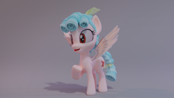 Size: 1920x1080 | Tagged: safe, artist:dieanondie, cozy glow, pegasus, pony, 3d, blender, female, filly, freckles, open mouth, raised hoof, raised leg, smiling, solo, spread wings