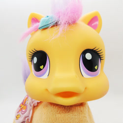 Size: 886x886 | Tagged: safe, derpibooru import, scootaloo (g3), earth pony, pony, g3, baby, baby pony, duckface, female, filly, foal, irl, nightmare fuel, photo, so soft, solo, toy