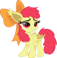 Size: 1280x1317 | Tagged: safe, artist:cloudyglow, derpibooru import, apple bloom, bat pony, bat ponified, bloombat, female, filly, race swap, simple background, solo, transparent background, vector