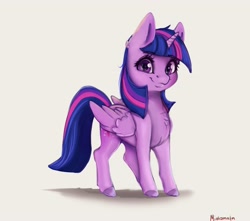 Size: 3210x2844 | Tagged: safe, artist:miokomata, derpibooru import, twilight sparkle, twilight sparkle (alicorn), alicorn, pony, chest fluff, cute, female, high res, looking at you, mare, simple background, smiling, smiling at you, solo, twiabetes