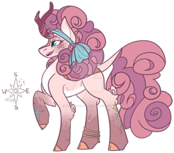 Size: 1280x1127 | Tagged: safe, artist:blizzard-queen, derpibooru import, pinkie pie, kirin, alternate design, backstory in description, headband, kirin pinkie, kirin-ified, raised hoof, raised leg, simple background, solo, species swap, tattoo, transparent background