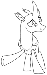 Size: 454x720 | Tagged: safe, artist:agdapl, derpibooru import, oc, oc only, changedling, changeling, base, changedling oc, changeling oc, lineart, monochrome, raised hoof, raised leg, simple background, smiling, solo, white background