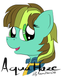 Size: 915x1152 | Tagged: safe, artist:pegasski, derpibooru import, oc, oc only, oc:aqua haze, earth pony, pony, fallout equestria, bust, clothes, earth pony oc, eyelashes, female, mare, simple background, solo, transparent background, vault suit