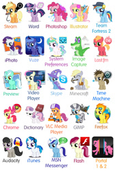 Size: 604x900 | Tagged: safe, derpibooru import, apple bloom, applejack, big macintosh, bon bon, derpy hooves, dj pon-3, doctor whooves, fluttershy, gummy, linky, lyra heartstrings, minuette, octavia melody, pinkie pie, princess celestia, princess luna, rainbow dash, rarity, roseluck, scootaloo, shoeshine, spitfire, sweetie belle, sweetie drops, trixie, twilight sparkle, vinyl scratch, zecora, alicorn, alligator, earth pony, pegasus, pony, unicorn, adobe flash, adorabon, audacity, bowtie, cewestia, colt, cute, cutefire, diabetes, dictionary, dj-pon3, doctor who, downloadable, female, filly, filly applejack, filly bon bon, filly derpy, filly fluttershy, filly lyra, filly minuette, filly octavia, filly pinkie pie, filly rainbow dash, filly rarity, filly roseluck, filly spitfire, filly trixie, filly twilight sparkle, filly vinyl scratch, filly zecora, firefox, foal, gimp, glasses, goggles, google chrome, gummybetes, headphones, icon, illustrator, image capture, iphoto, itunes, last.fm, looking at you, lyrabetes, macabetes, male, microsoft word, minecraft, minubetes, mouth hold, msn, nom, one eye closed, paintbrush, photoshop, portal (valve), portal 2, preview, scooter, skype, smiling, sonic screwdriver, steam (software), system preferences, team fortress 2, time machine, video player, vinylbetes, vlc, vuze, wall of tags, wink, woona, younger
