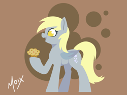 Size: 2125x1597 | Tagged: safe, artist:supermoix, derpibooru import, derpy hooves, pegasus, pony, cute, female, food, happy, lineless, mare, muffin, no pupils, simple background, solo, wings