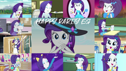 Size: 1280x721 | Tagged: safe, derpibooru import, edit, edited screencap, editor:quoterific, screencap, rarity, cat, better together, dance magic, epic fails (equestria girls), eqg summertime shorts, equestria girls, equestria girls (movie), forgotten friendship, friendship games, hamstocalypse now, legend of everfree, lost and found, make up shake up, opening night, rainbow rocks, spring breakdown, sunset's backstage pass!, the finals countdown, spoiler:eqg specials, backpack, bracelet, camp everfree outfits, chalkboard, clothes, cute, cutie mark, cutie mark on clothes, dance magic (song), eyes closed, fall formal outfits, female, geode of super strength, grin, hairpin, hat, jewelry, magical geodes, makeup, mirror, necklace, open mouth, ponied up, raribetes, rarity is a marshmallow, rarity peplum dress, singing, smiling, solo, sunset