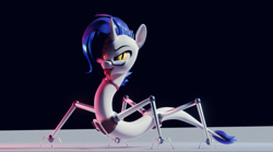 Size: 1280x714 | Tagged: safe, artist:shydale, oc, oc only, oc:yodi, cyborg, original species, snake, snake pony, 3d, blender, blender eevee, choker, horn, menacing, prosthetic limb, prosthetics, robotic legs, simple background, snek, solo, tongue, tongue out, wat, what has science done