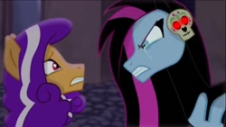 Size: 1136x640 | Tagged: safe, derpibooru import, oc, angry, crying, daughter, duo, female, gritted teeth, looking at each other, midnight mares, mother, mother and child, mother and daughter, nightfall (midnight mares), parent and child, skull