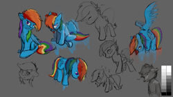 Size: 2880x1620 | Tagged: safe, artist:geljado, derpibooru import, rainbow dash, oc, oc:broken symmetry, anthro, earth pony, pegasus, pony, bust, digital art, ears, female, floppy ears, male, sketch