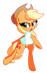 Size: 1705x2615 | Tagged: safe, artist:kindakismet, derpibooru import, applejack, earth pony, pony, bipedal, bottomless, clothes, cute, female, jackabetes, mare, open mouth, partial nudity, shirt, simple background, solo, t-shirt, white background