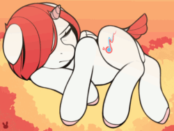 Size: 720x540 | Tagged: safe, artist:sugarelement, derpibooru import, oc, oc:red cherry, pegasus, pony, animated, cloud, cloud bed, dusk, gif, photo, sleeping, solo