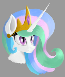 Size: 1996x2380 | Tagged: safe, artist:iron curtain, derpibooru import, princess celestia, alicorn, pony, bust, crown, cute, cutelestia, eyelashes, female, gray background, high res, jewelry, mare, multicolored hair, portrait, regalia, simple background, smiling, solo