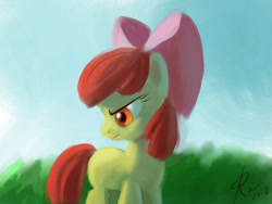 Size: 800x600 | Tagged: dead source, safe, artist:raikoh, derpibooru import, apple bloom, blank flank, female, filly, solo, upset