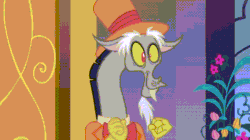 Size: 1092x612 | Tagged: safe, derpibooru import, screencap, discord, make new friends but keep discord, animated, bowtie, clothes, excited, hat, solo, suit, top hat