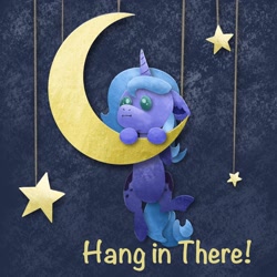 Size: 2048x2048 | Tagged: safe, artist:catscratchpaper, derpibooru import, princess luna, alicorn, pony, crescent moon, female, filly, hang in there, hanging, high res, moon, s1 luna, solo, tangible heavenly object, transparent moon, woona, younger