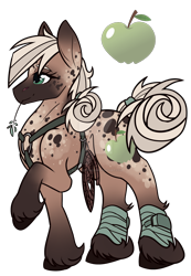 Size: 1280x1851 | Tagged: safe, artist:blizzard-queen, derpibooru import, applejack, earth pony, pony, alternate design, alternate universe, backstory in description, harness, simple background, solo, tack, transparent background, unshorn fetlocks