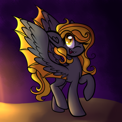 Size: 1280x1280 | Tagged: safe, artist:pixels-and-ponies, derpibooru import, oc, oc:pumpkin, bat pony, pony, female, mare, one eye closed, solo, wink